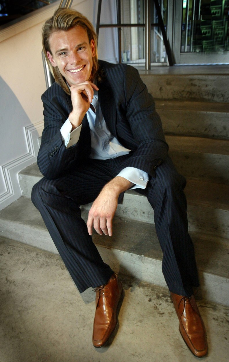 Geelong footballer Cameron Mooney after makeover shots at Man What a Fuss hairdressing salon in the city.